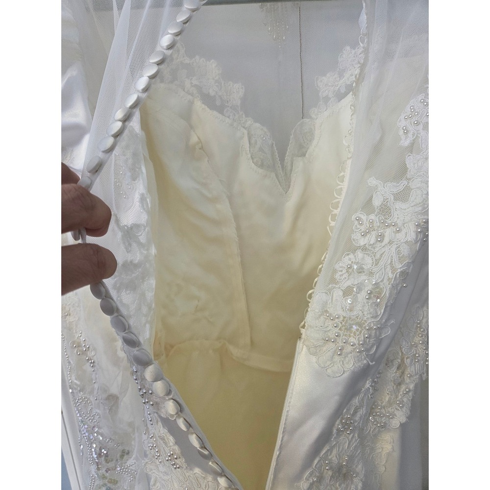 Eve of Milady Ivory Pearl Lace Puff Sleeve Gown Size 12 Bridgerton Regency Glam - Picture 11 of 13